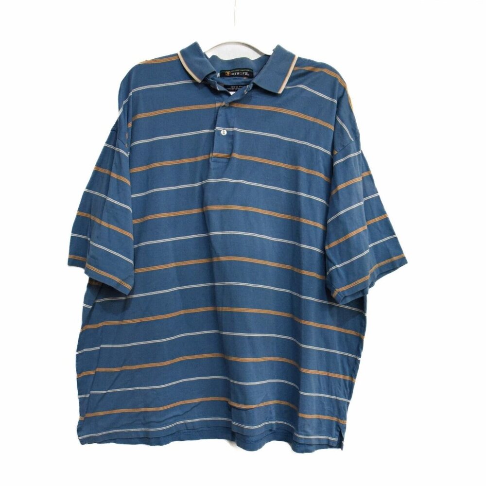 Divots Mens Blue White Orange Cotton Striped Collared Casual Short Sleeve XXL
